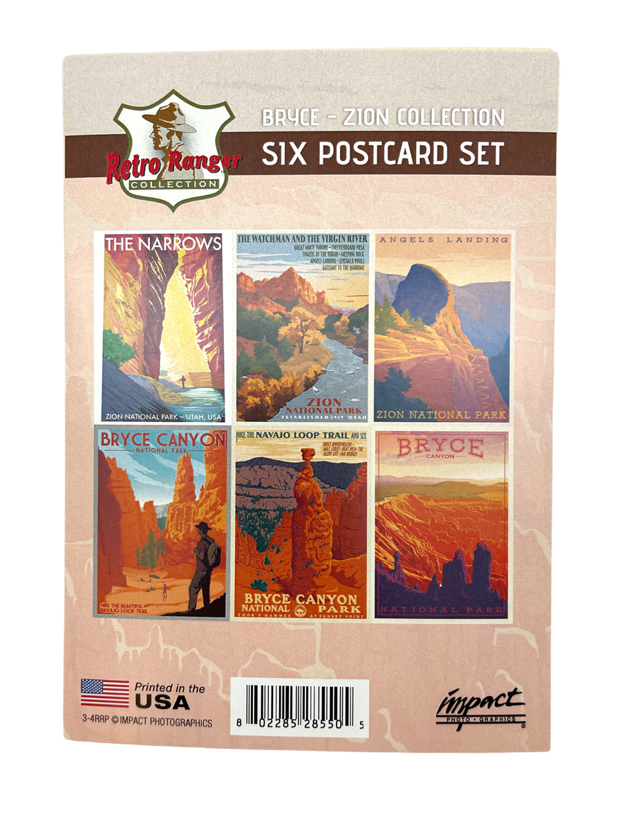 Bryce - Zion Retro Ranger Six Postcard Collection