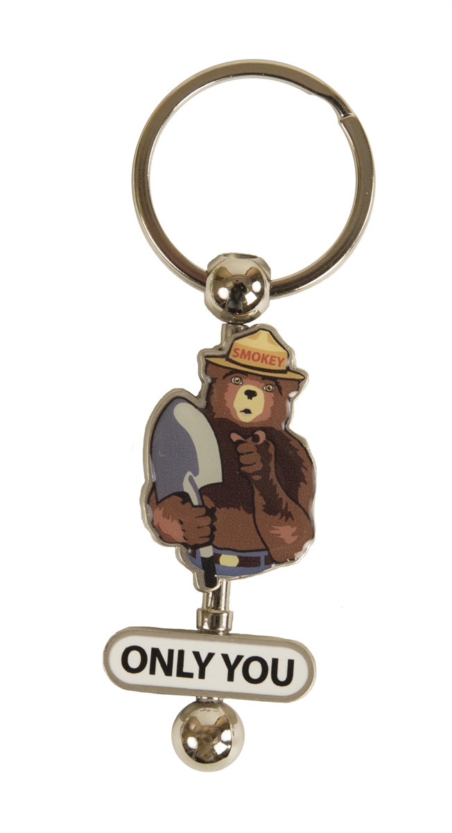 Pewter SMOKEY THE BEAR Firefighter Forest Silver Figurine Silver Keychain 