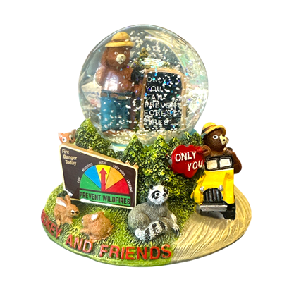 Smokey Bear Hand Painted Resin Snow Globe